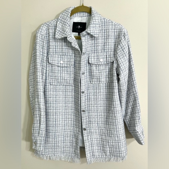 7 FOR ALL MANKIND Tweed Shacket Oversized Fringe Cowgirl Streetwear Preppy S - Picture 1 of 11